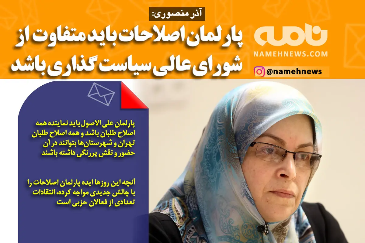 فوتوتیتر/ آذر منصوری: پارلمان اصلاحات باید متفاوت از شورای عالی سیاست گذاری باشد