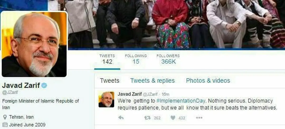 ظریف در توییتر: چیز مهمی نیست، دیپلماسی نیاز به صبر دارد+عکس