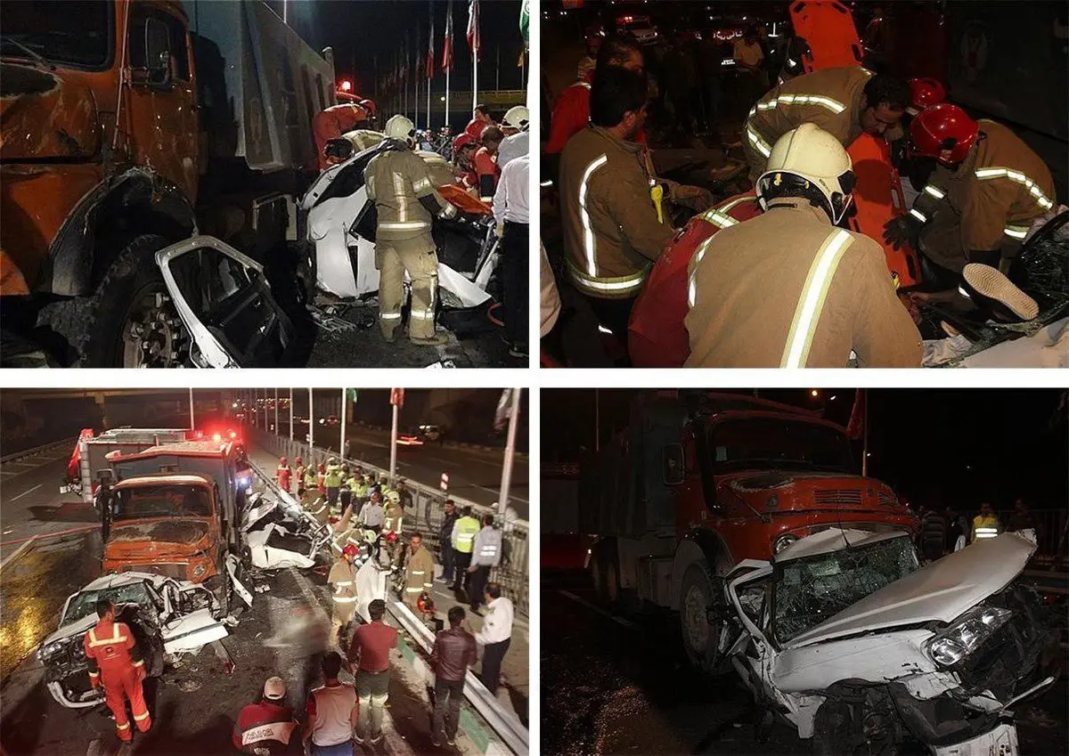 متلاشی شدن پرشیا و سمند بر اثر تصادف با کامیون در بزرگراه آزادگان/عکس