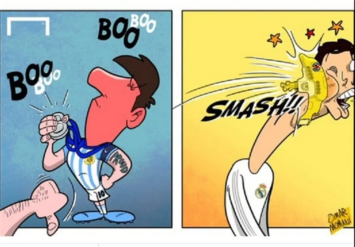 اصابت زیردریایی زرد به رونالدو و واکنش تند مسی +کاریکاتور