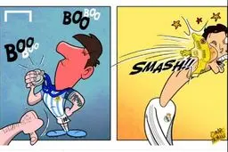 اصابت زیردریایی زرد به رونالدو و واکنش تند مسی +کاریکاتور