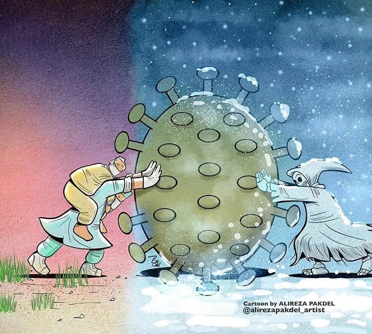 زورآزمایی با یک ویروس! +کاریکاتور