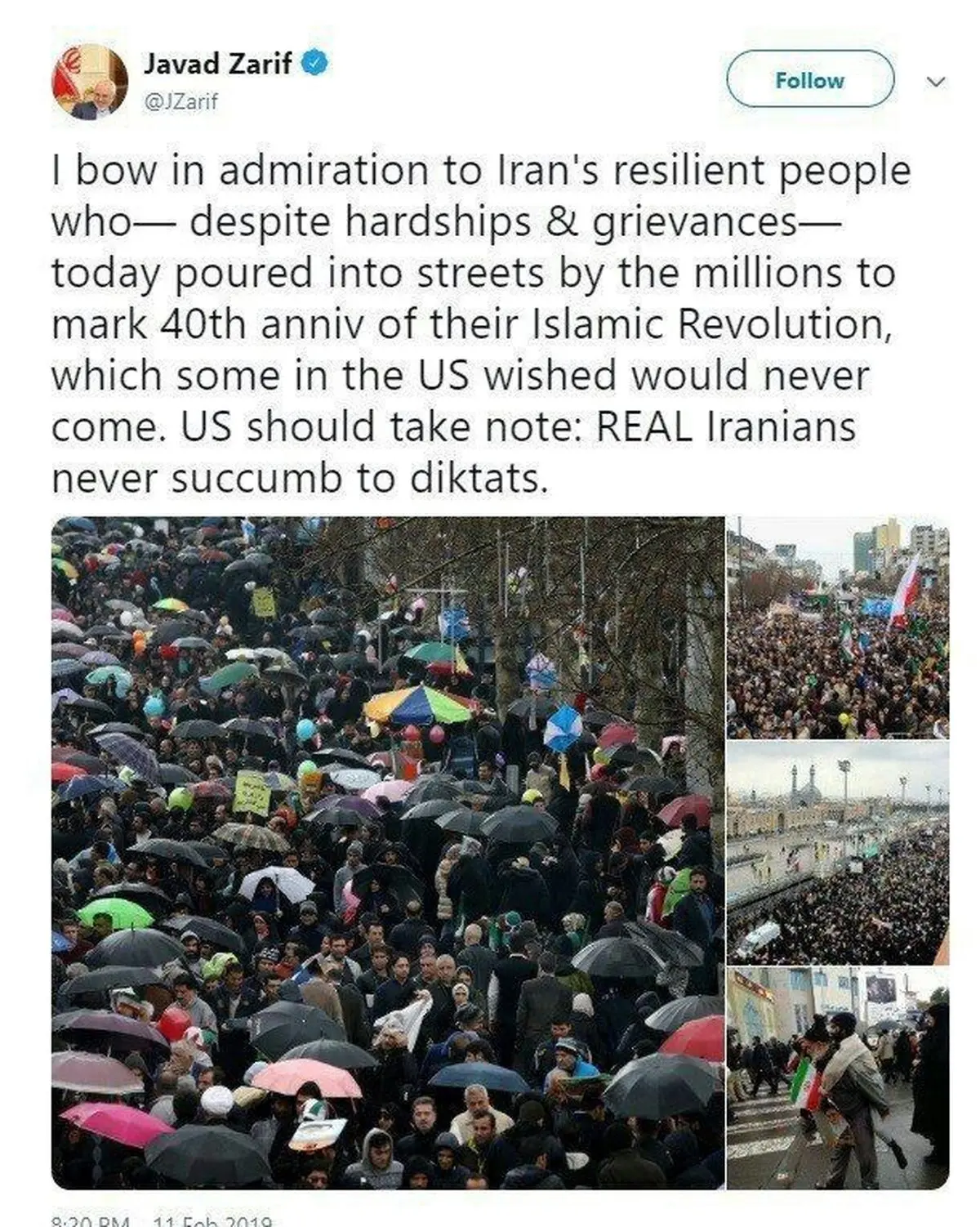 توئیت ظریف خطاب به آمریکا / عکس