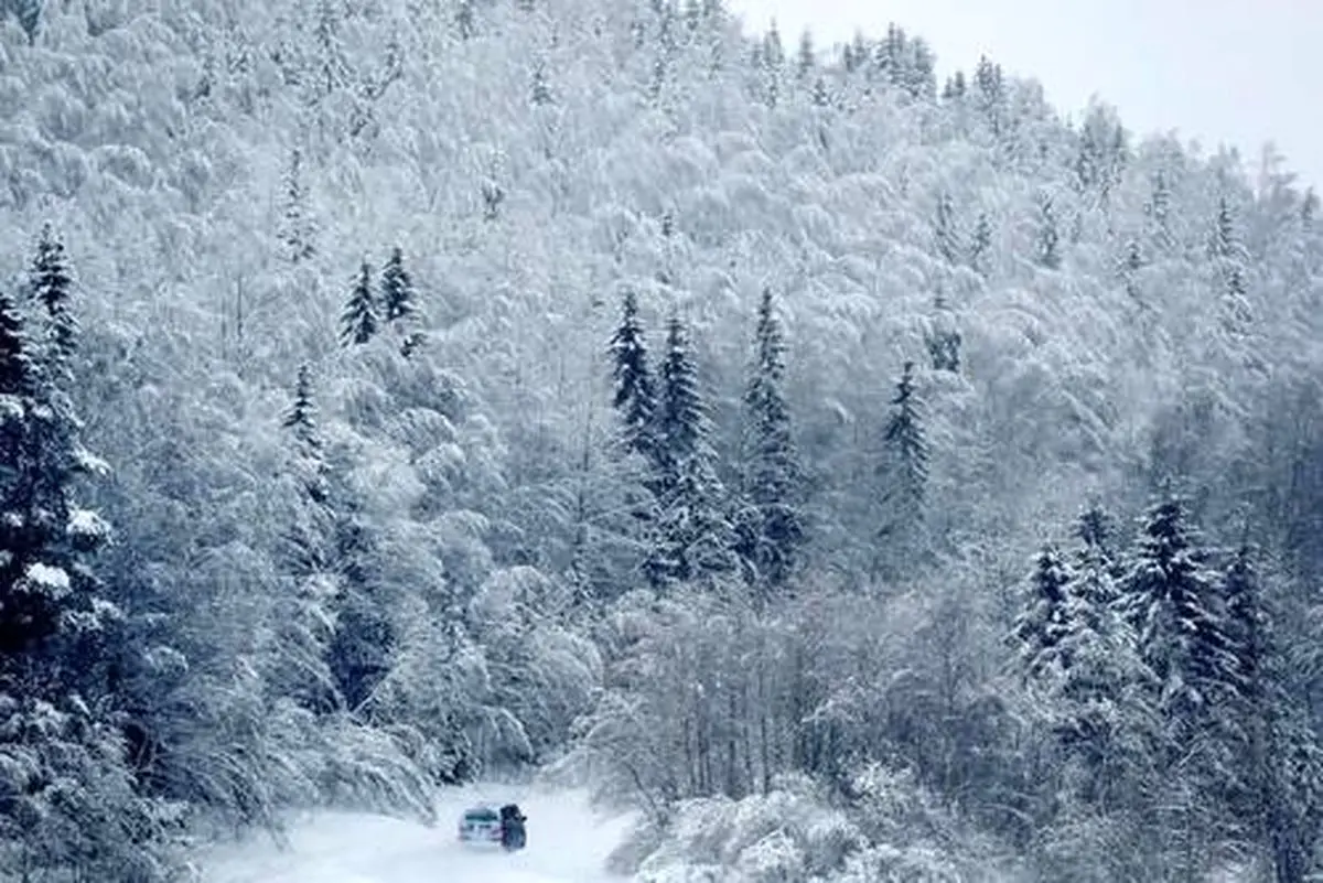 عکس رویایی از جاده‌ای برفی در شمال سوئد