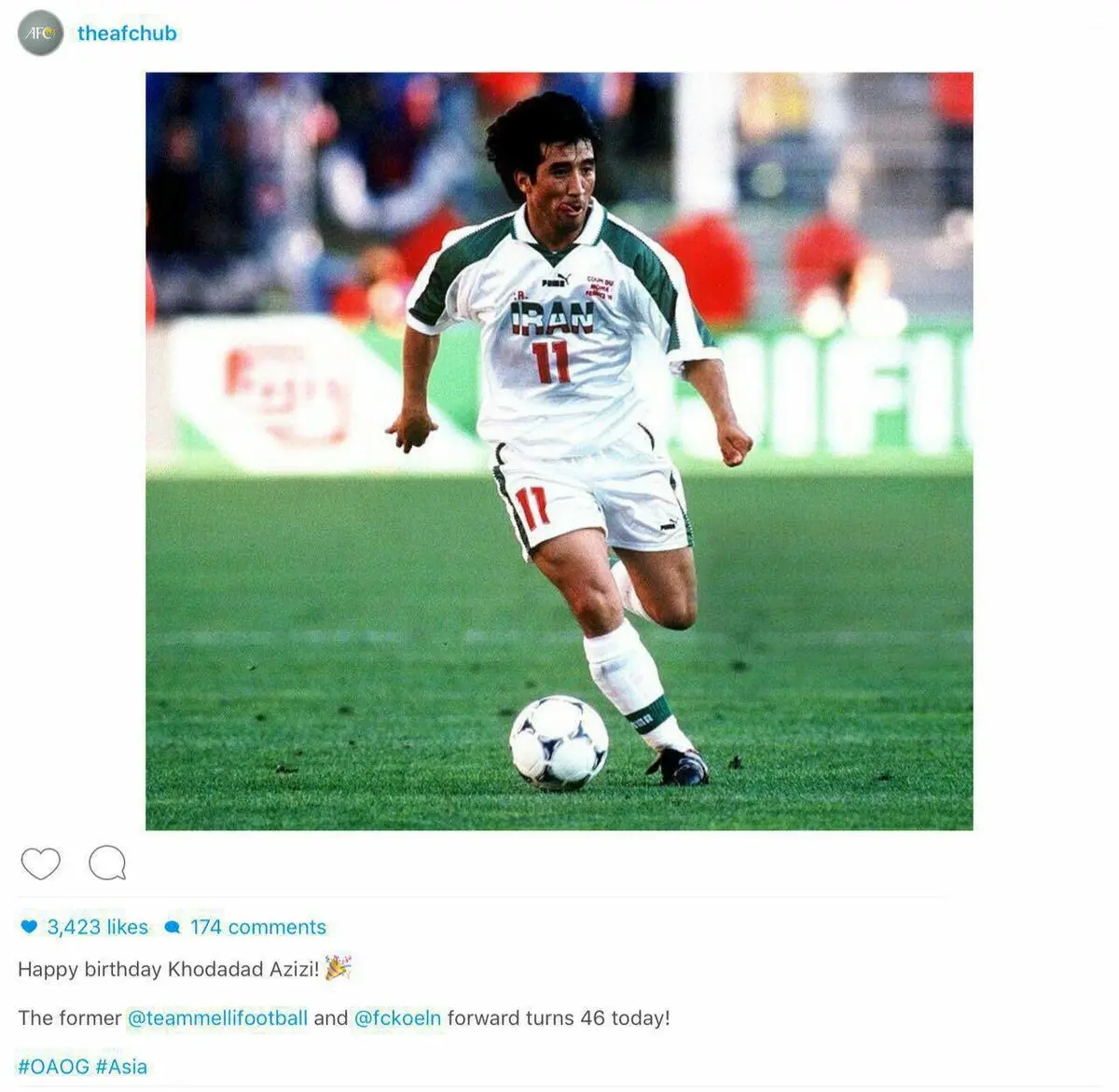 تبریک اینستاگرامی AFC به مناسبت تولد خداداد عزیزی/عکس