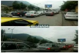 ترافیک سنگین اول صبح در خروجی مرزن آباد به سمت تهران/ عکس