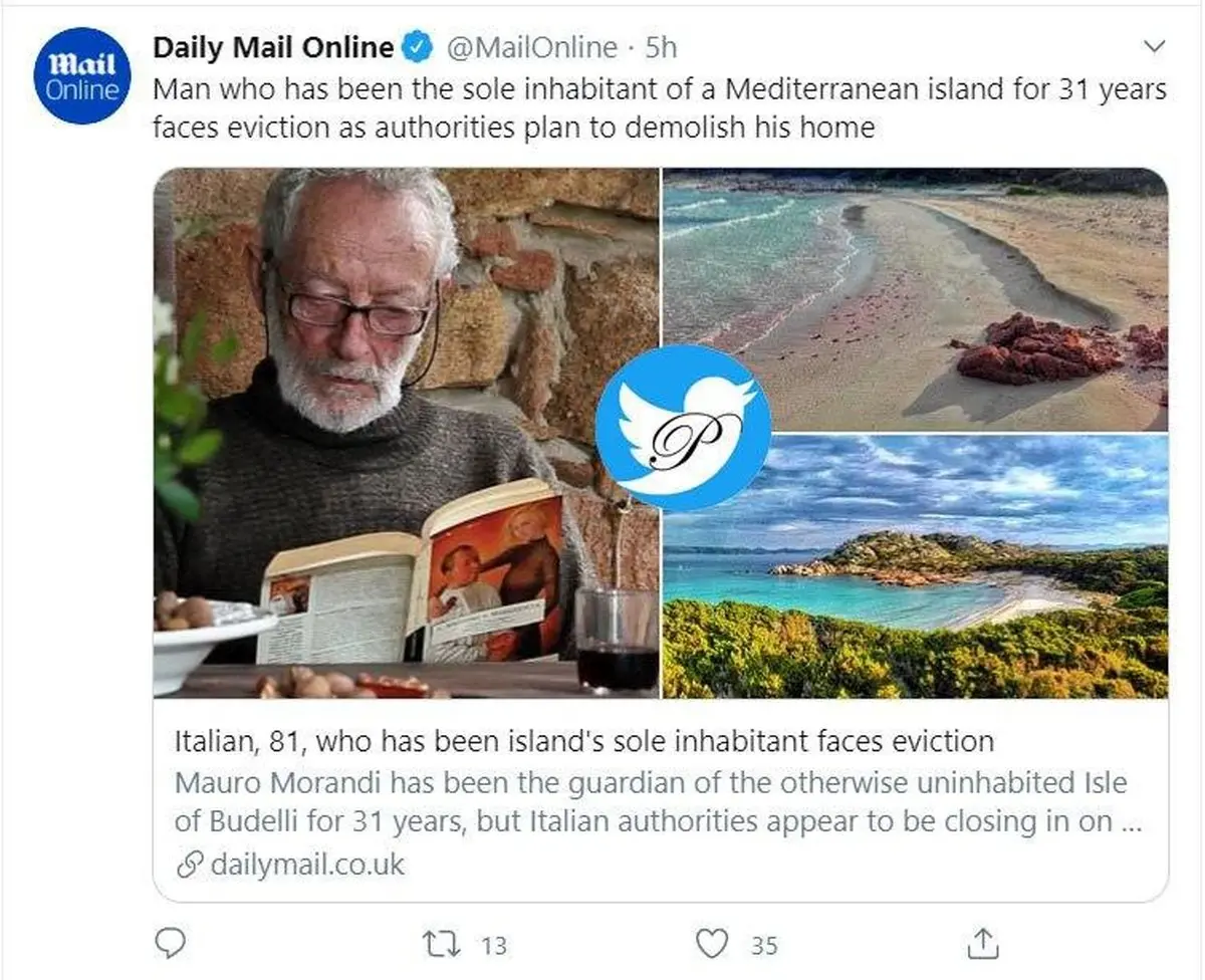 تصویر مردی که 31 سال در جزیره ای تنها زندگی کرده! + توئیتر