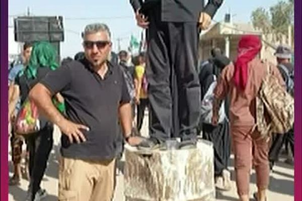 سقوط وحشتناک مجری مشهور از روی بشکه در راهپیمایی اربعین