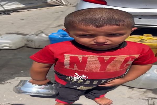 ببینید | گریه کودک گرسنه فلسطینی با ظرف خالی غذا