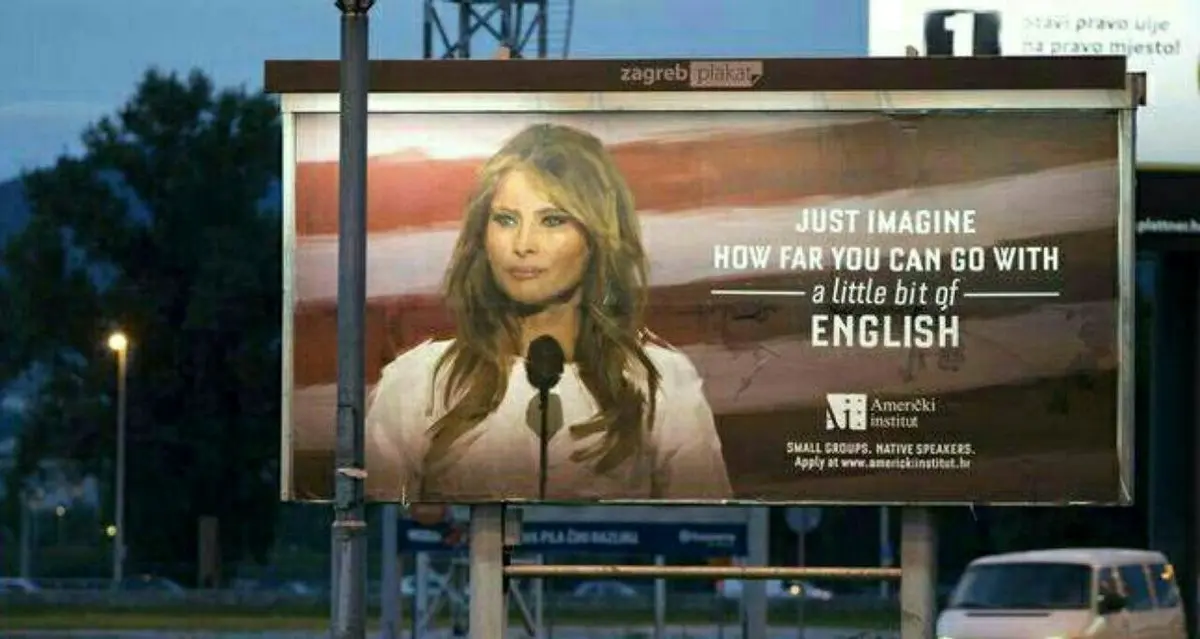 تبلیغ آموزشگاه زبان درکرواسی باعکس ملانیا ترامپ/عکس