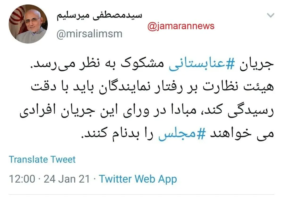 حمایت میرسلیم از نماینده ای که به سرباز سیلی زد + توئیت