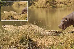 نبرد شجاعانه اسب آبی با تمساح برای دفاع از قلمرو + تصاویر