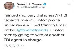 ترامپ: ارتباط مأمور اف‌بی‌آی با کلینتون در حال بررسی است/ عکس