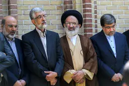 حدادعادل و جنتی در مراسم تشییع پیکر حمید سبزواری/ عکس