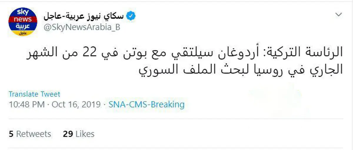 توئیتر / مذاکره اردوغان و پوتین درباره سوریه