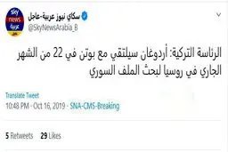 توئیتر / مذاکره اردوغان و پوتین درباره سوریه