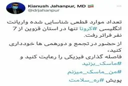 خبر ترسناک جهانپور درباره کرونای انگلیسی در ایران + توئیت