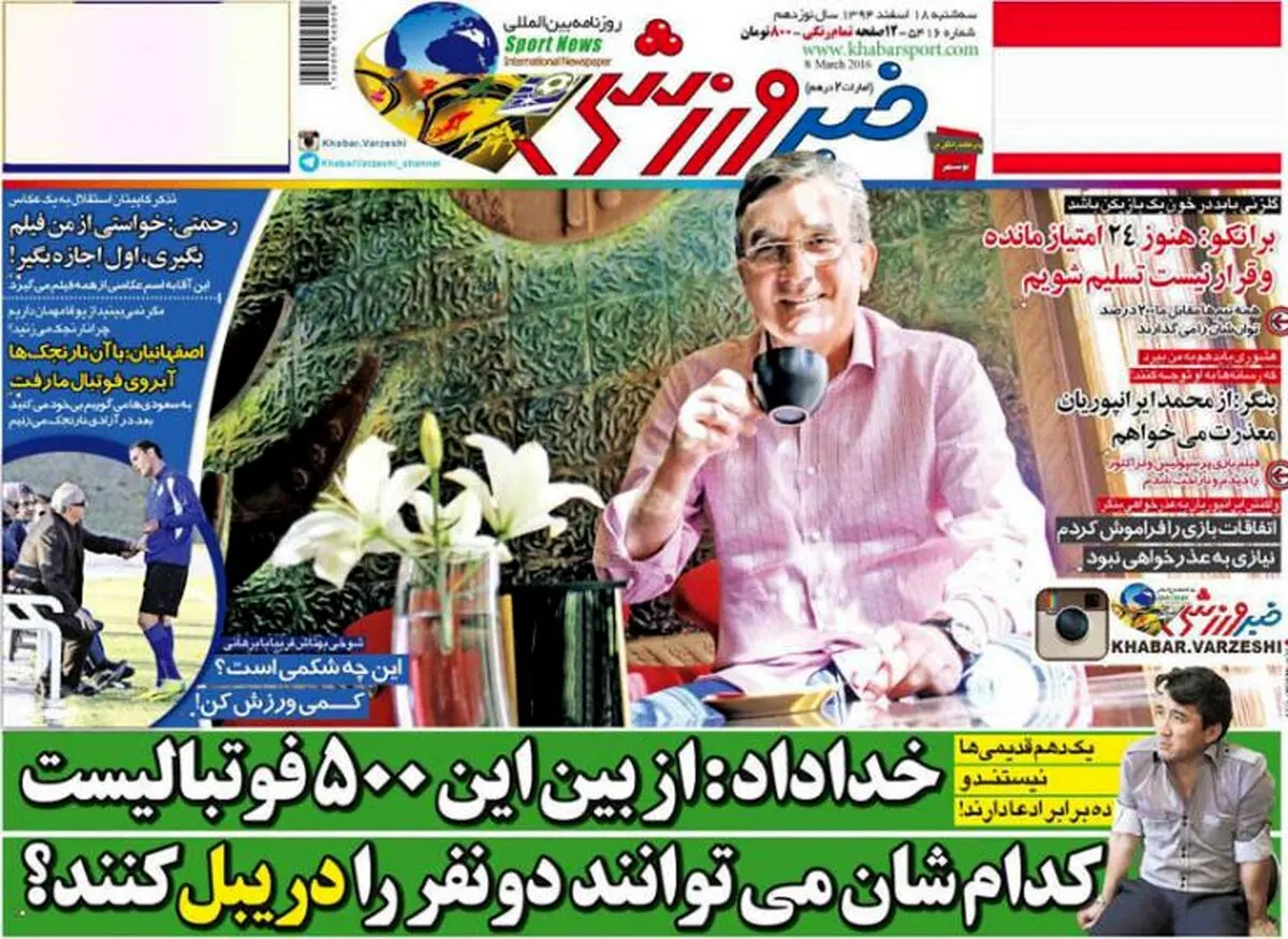 تصاویر نیم صفحه اول روزنامه های ورزشی