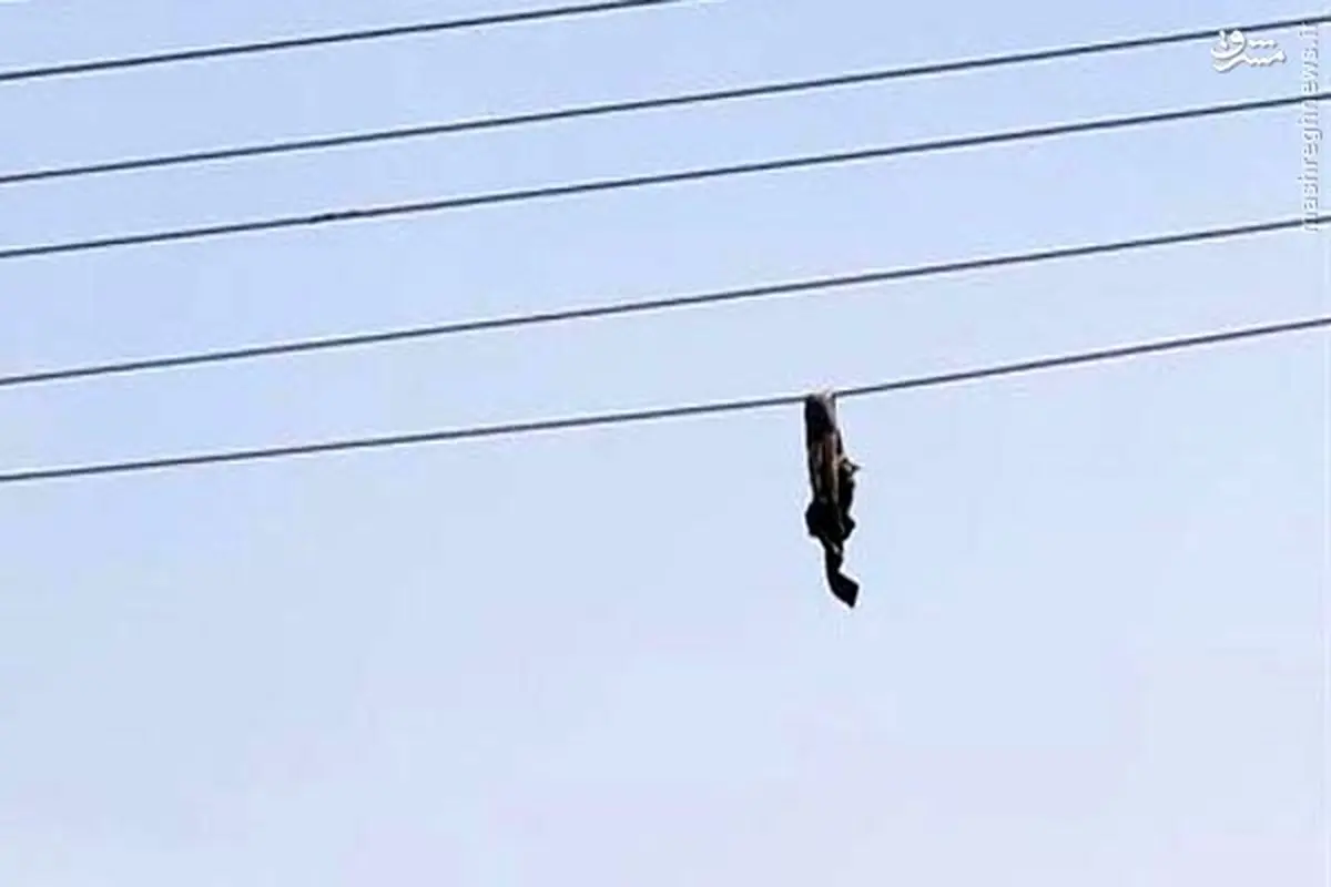 جسد نظامی اوکراینی روی سیم برق / عکس