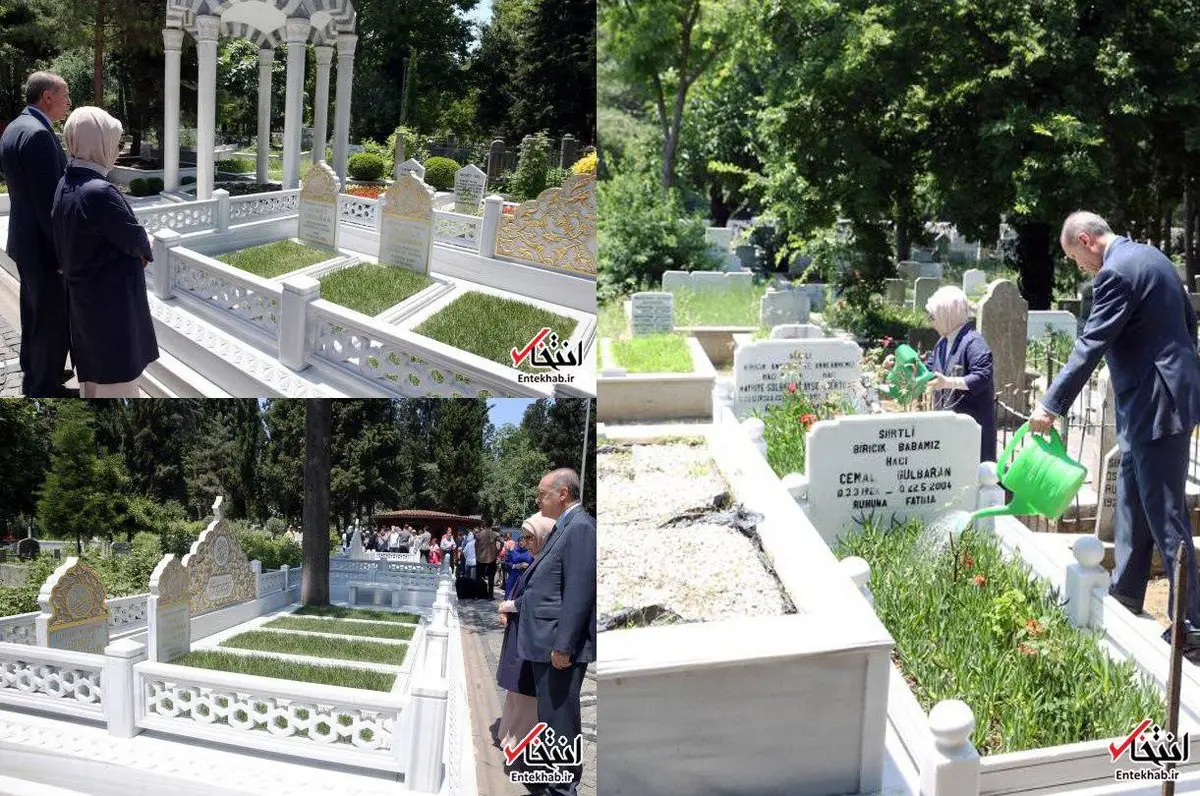 اردوغان بر سر مزار پدرش و مادرش/عکس