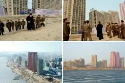 تصاویر بازدید رهبر کره‌شمالی از یک پروژه ساختمانی عظیم