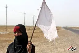 فرار یک خانواده از دست داعش با پرچم سفید/تصاویر