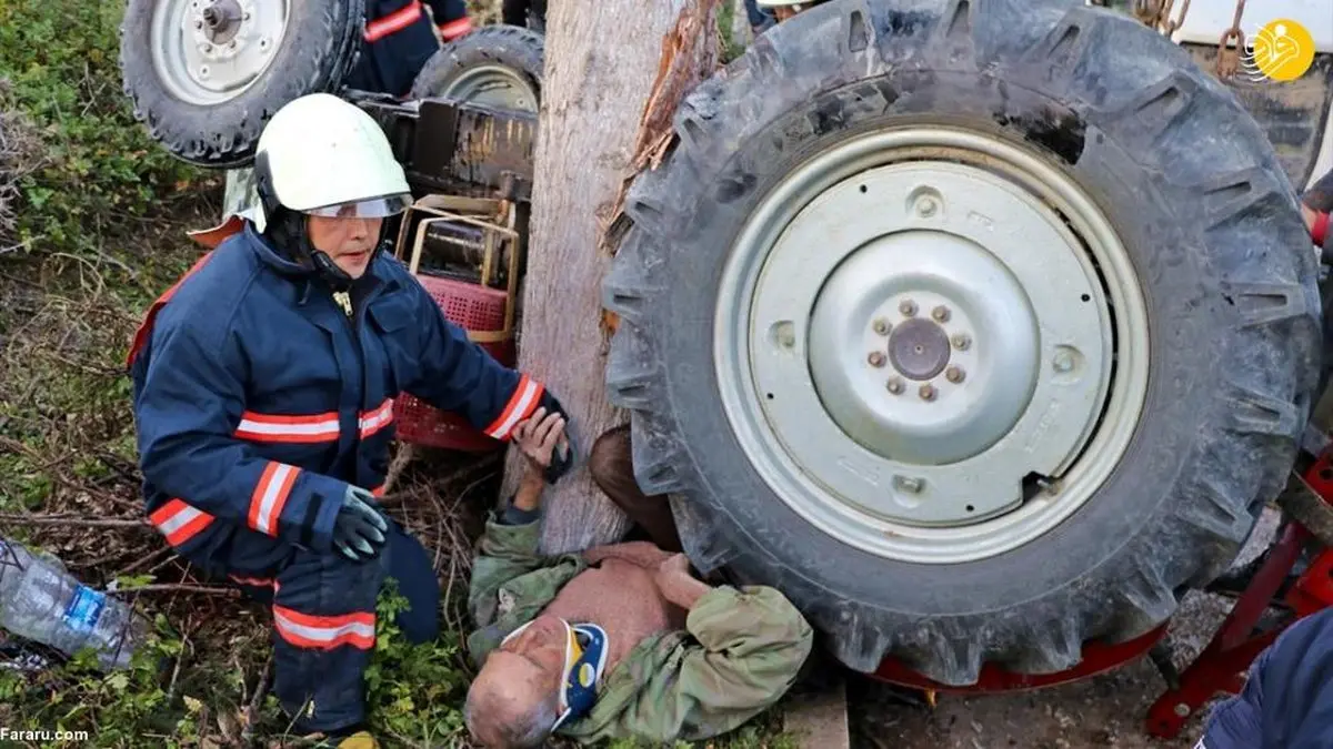 تصاویر دل خراش واژگونی تراکتور روی پیرمرد ۸۱ ساله
