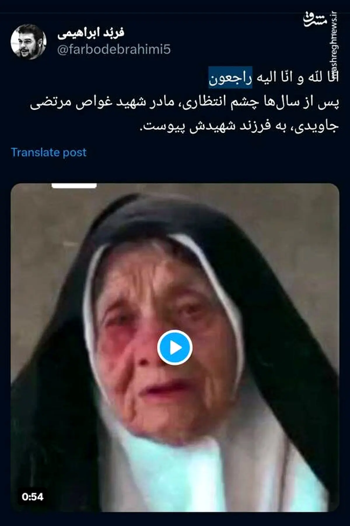 مادر شهید غواص مرتضی جاویدی به فرزند شهیدش پیوست
