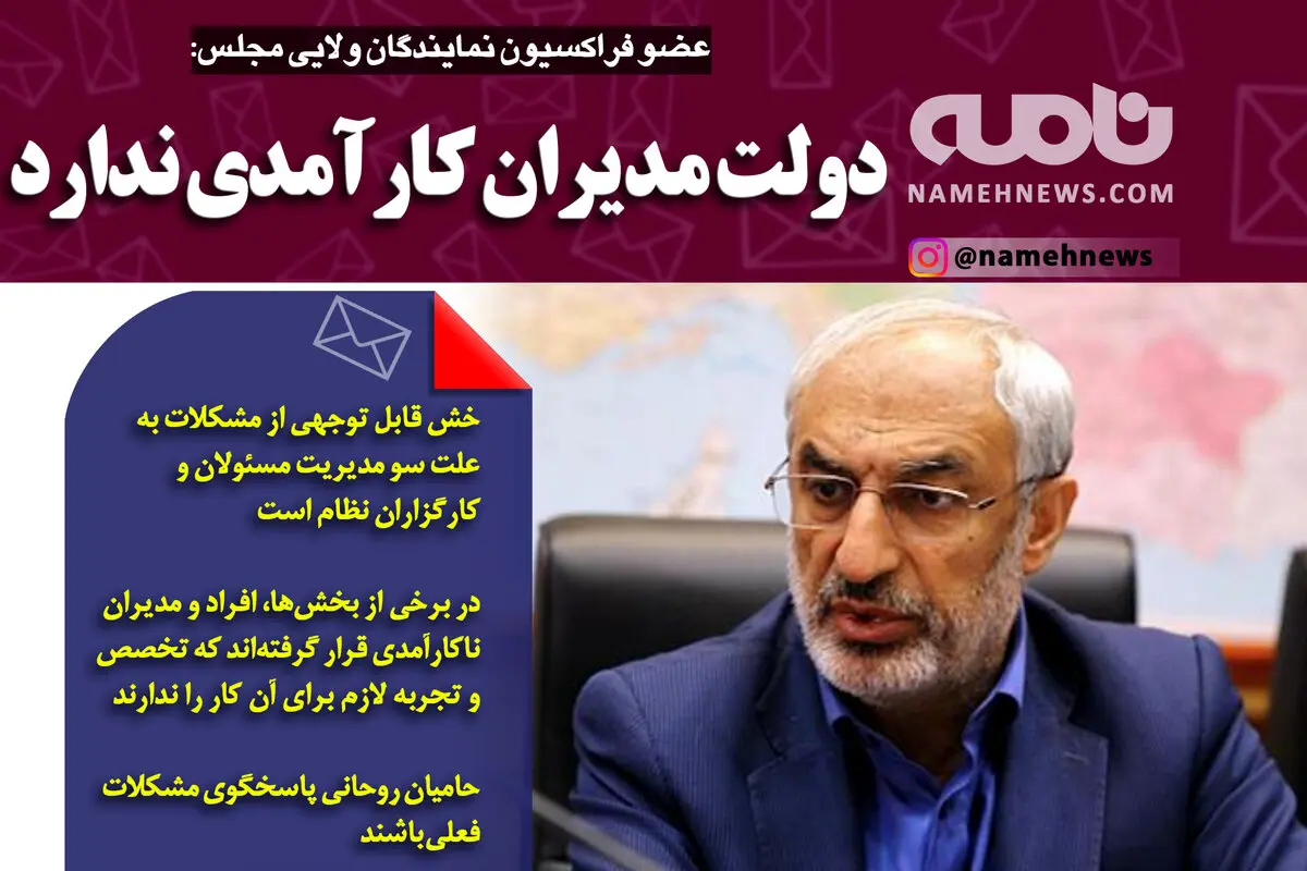 فتوتیتر/ عضو فراکسیون نمایندگان ولایی: دولت مدیران کارآمدی ندارد