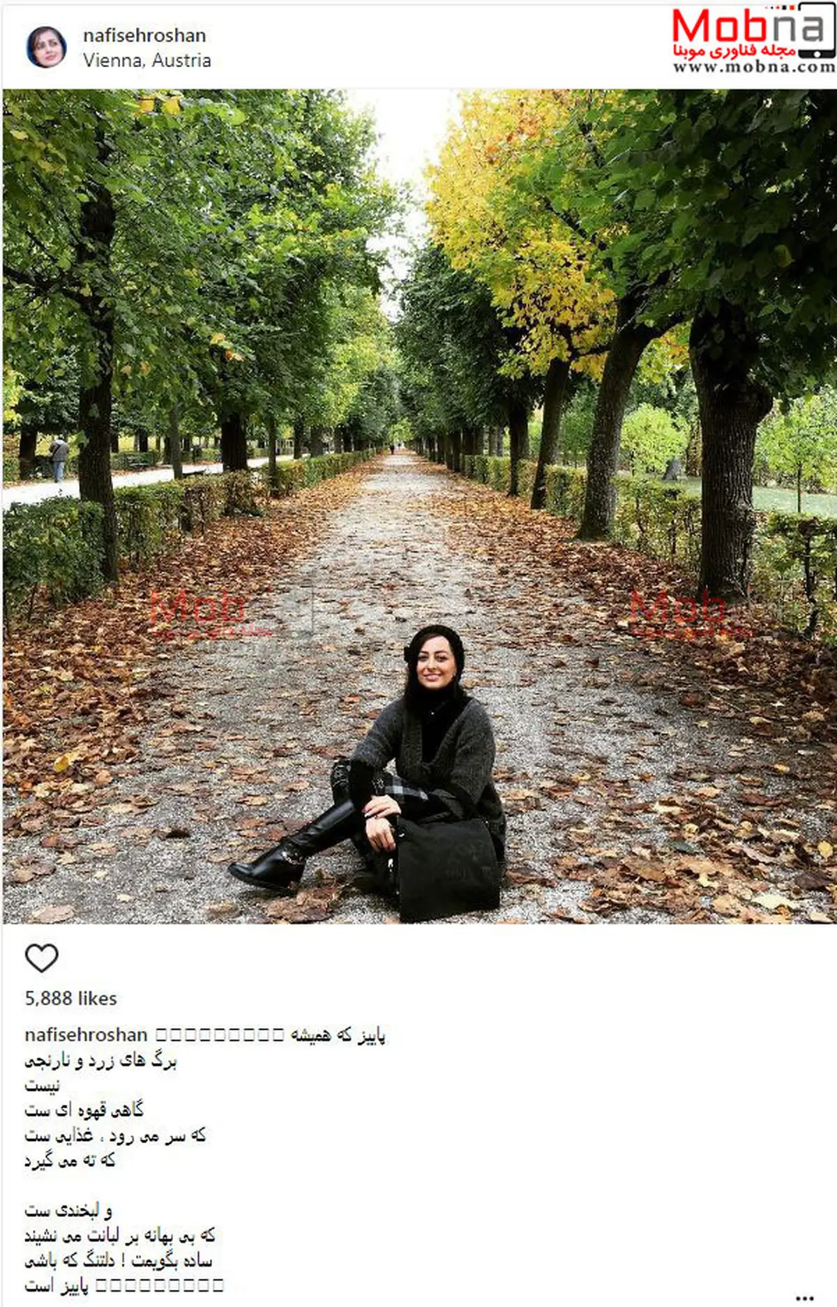 تیپ و ژست جالب نفیسه روشن در طبیعت زیبای پاییز/ عکس