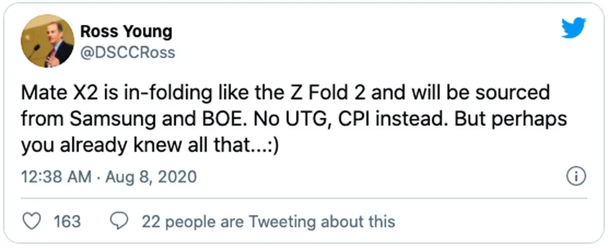 گوشی Huawei Mate X2 یک نمایشگر تاشدنی رو به درون خواهد داشت