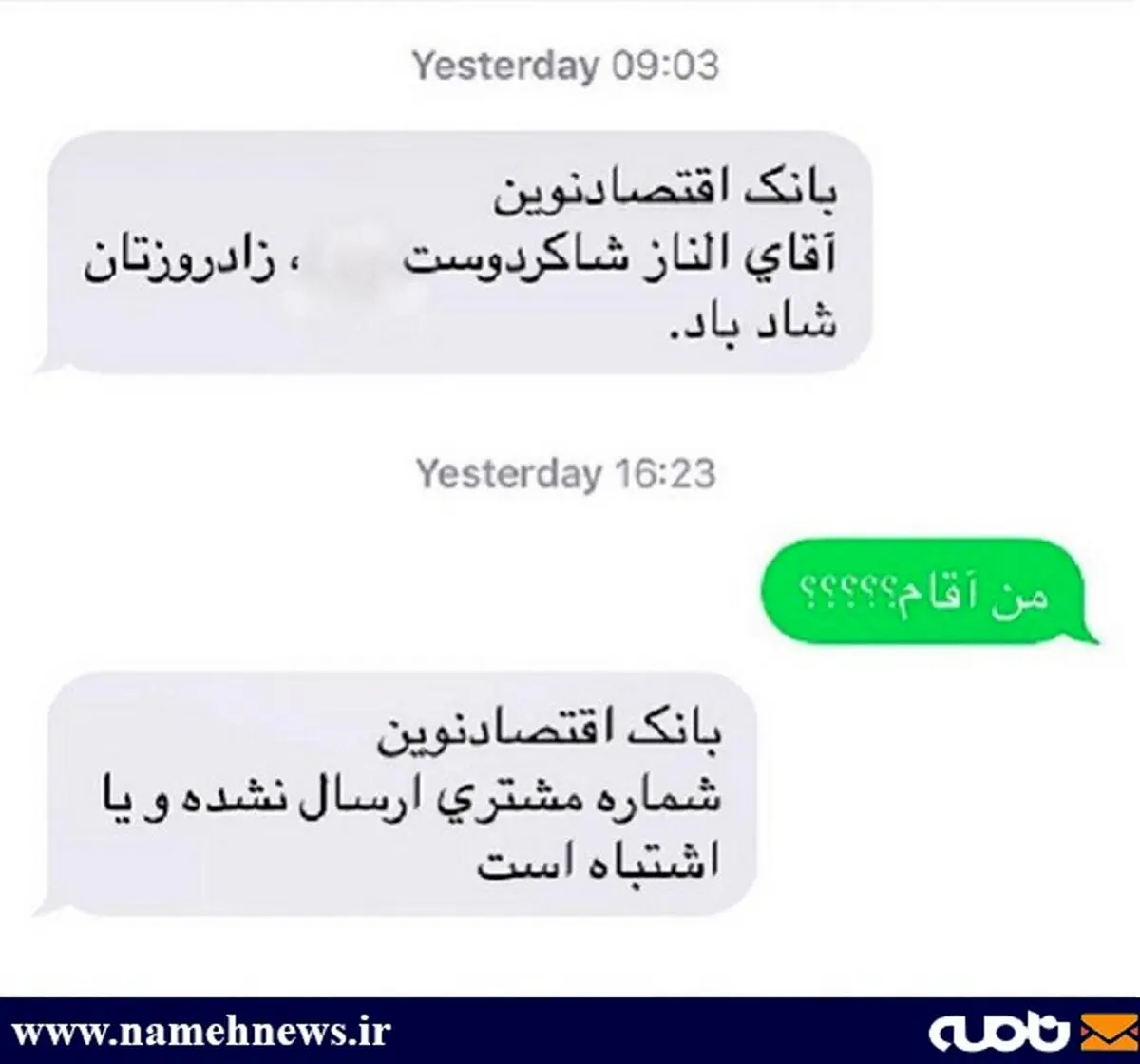 پیامک اشتباه بانک به الناز شاکردوست!/ عکس