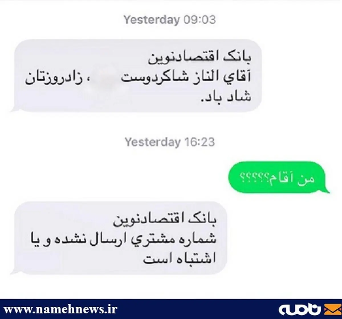 پیامک اشتباه بانک به الناز شاکردوست!/ عکس