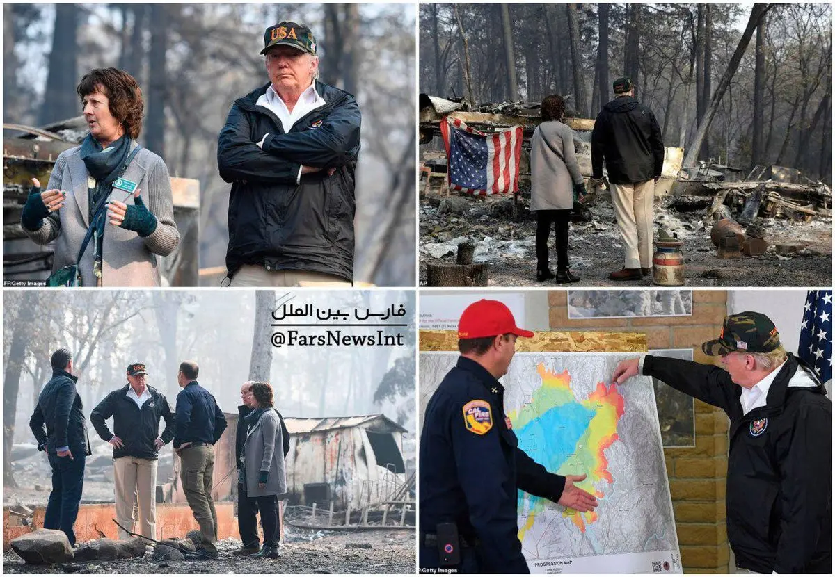 بازدید ترامپ بعد از گذشت ۱هفته از مناطق سوخته در آتش کالیفرنیا / عکس