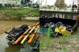 سقوط یک کامیون به رودخانه در مازندران/عکس
