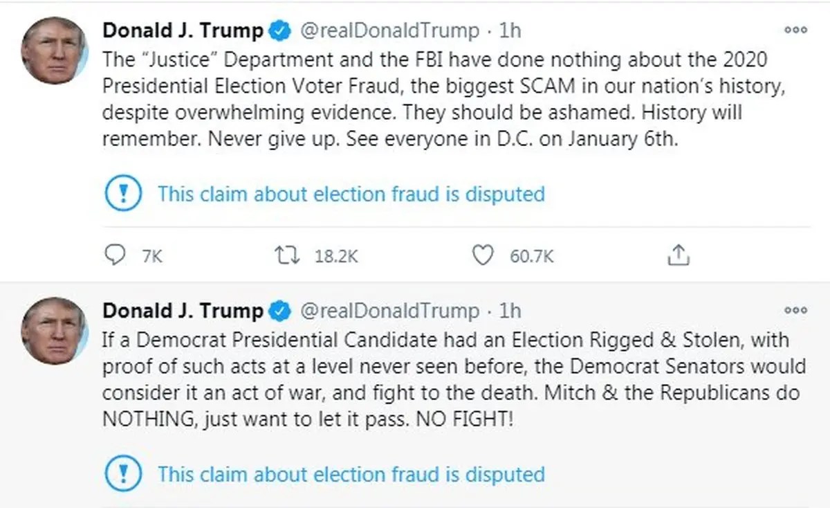 ترامپ: ۶ ژانویه همه در واشنگتن دی‌سی به خیابان بیایند