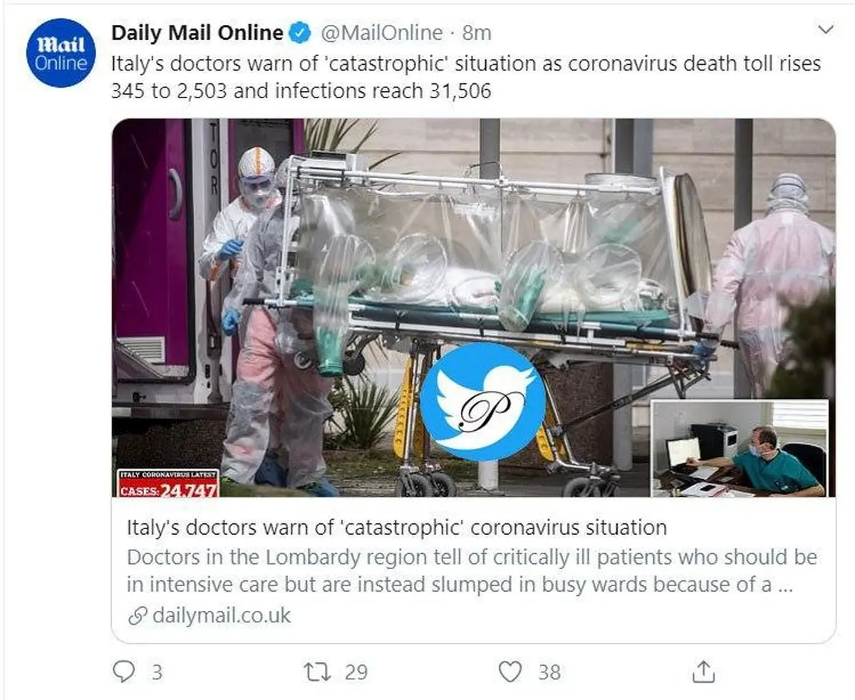 هشدار پزشکان ایتالیایی + توئیتر