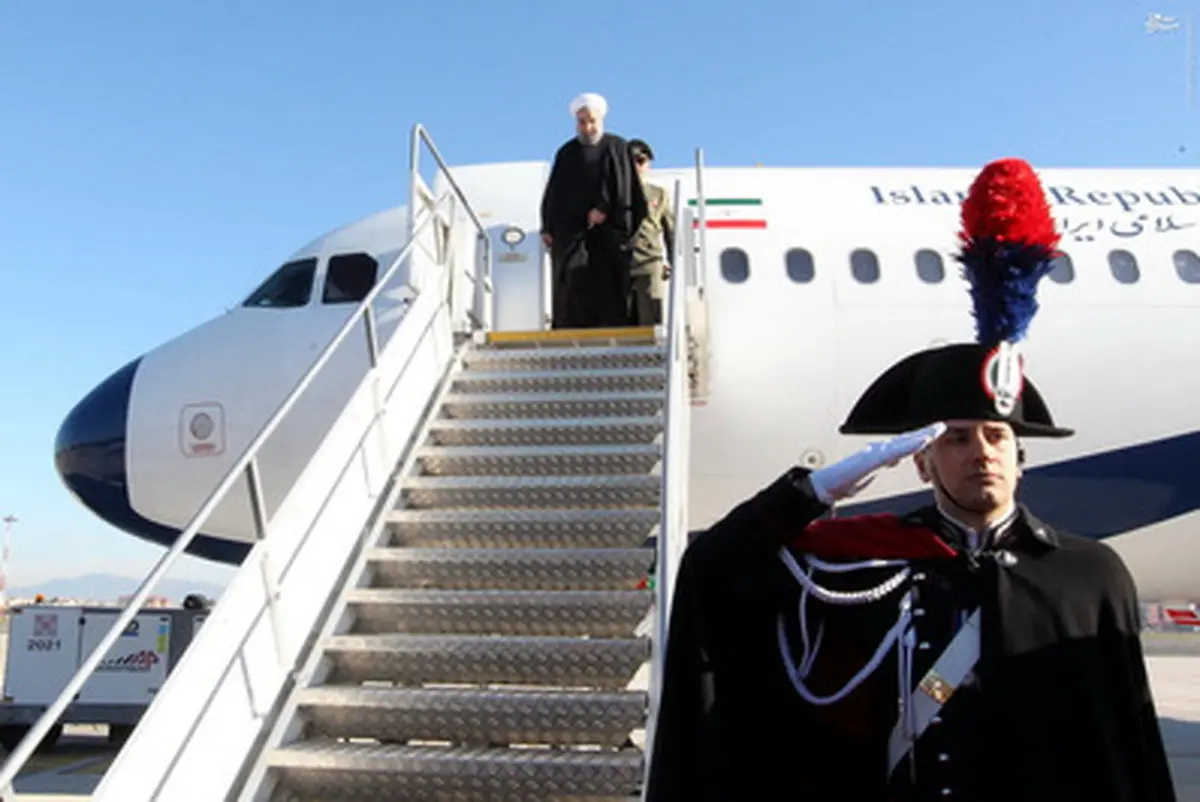 لحظات ورود روحانی به رم/ تصاویر