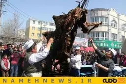 کباب کردن شتر 450 کیلویی در چین+تصاویر