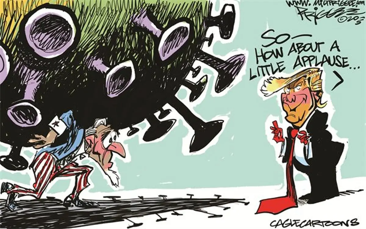 کنترل کرونا به شیوه ترامپ + کاریکاتور