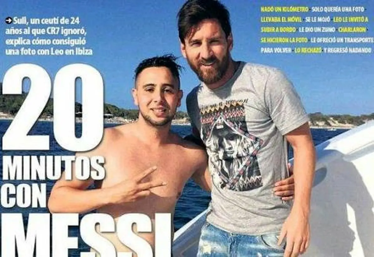 تصویر شخصی که یک کیلومتر شنا کرد تا مسی را در کشتی اش ببیند!