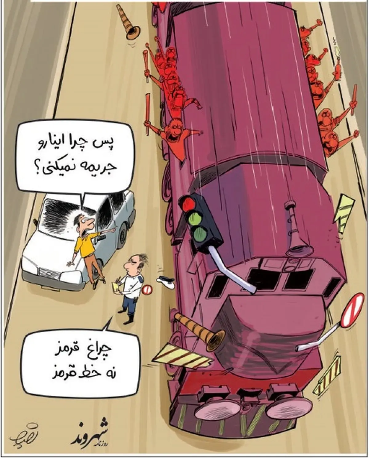 کاریکاتور/ برخورد پلیس با خودسرها و چماق داران!