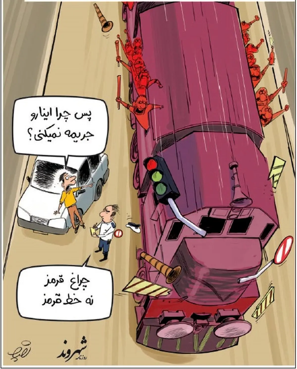 کاریکاتور/ برخورد پلیس با خودسرها و چماق داران!