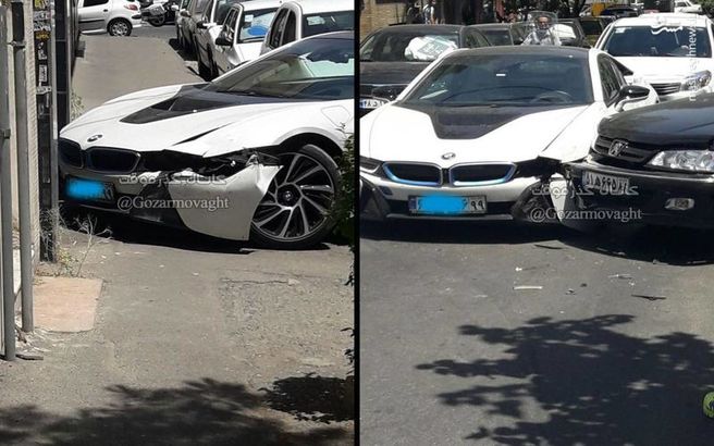 تصادف شدید خودروی میلیاردی در تهران/عکس
