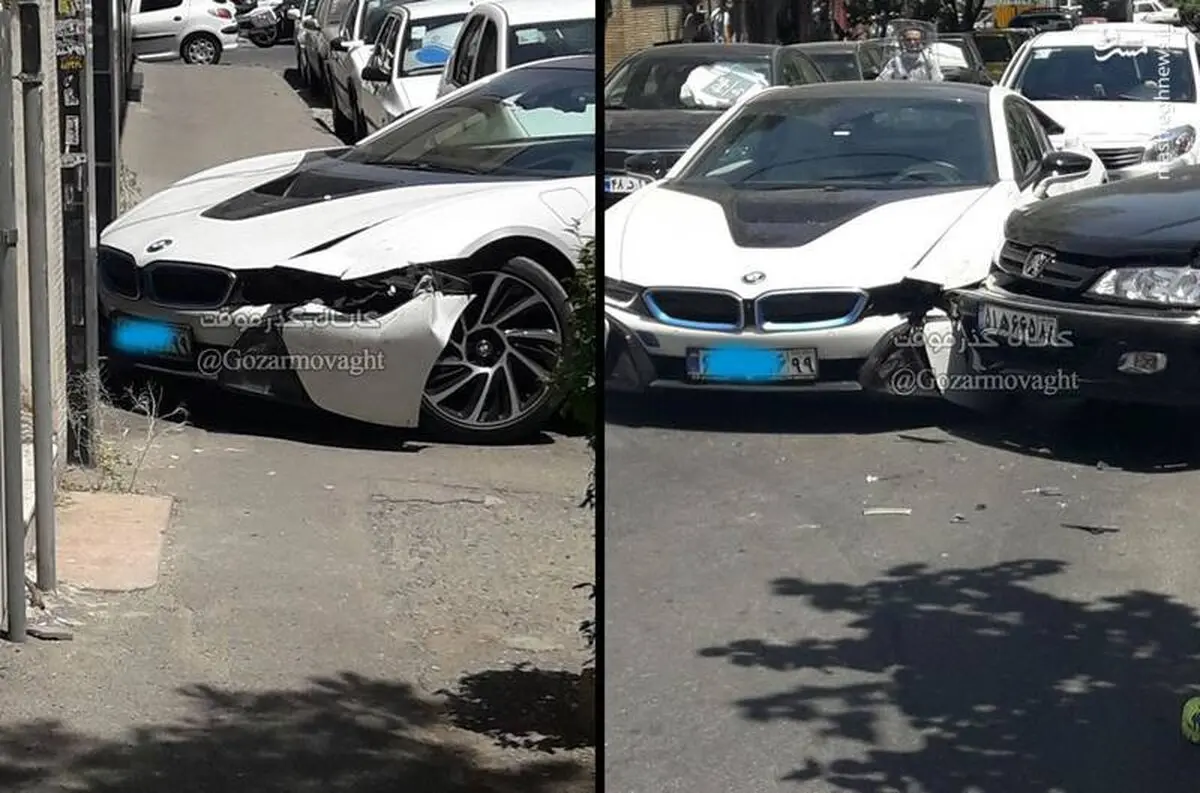 تصادف شدید خودروی میلیاردی در تهران/عکس