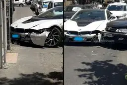 تصادف شدید خودروی میلیاردی در تهران/عکس