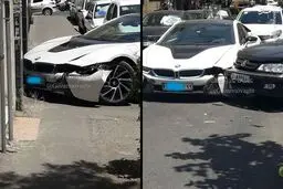 تصادف شدید خودروی میلیاردی در تهران/عکس