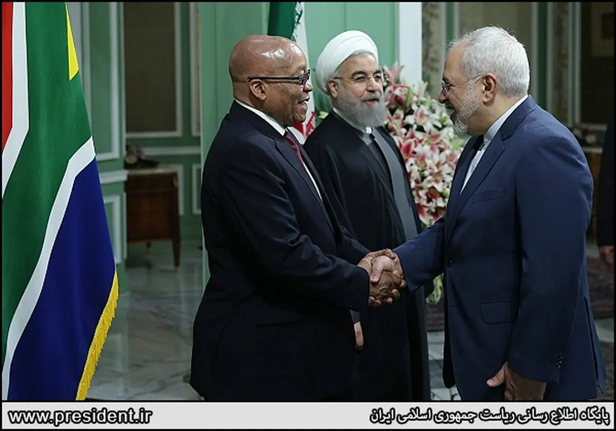 استقبال ظریف از رئیس جمهور آفریقای جنوبی در حضور روحانی/ عکس