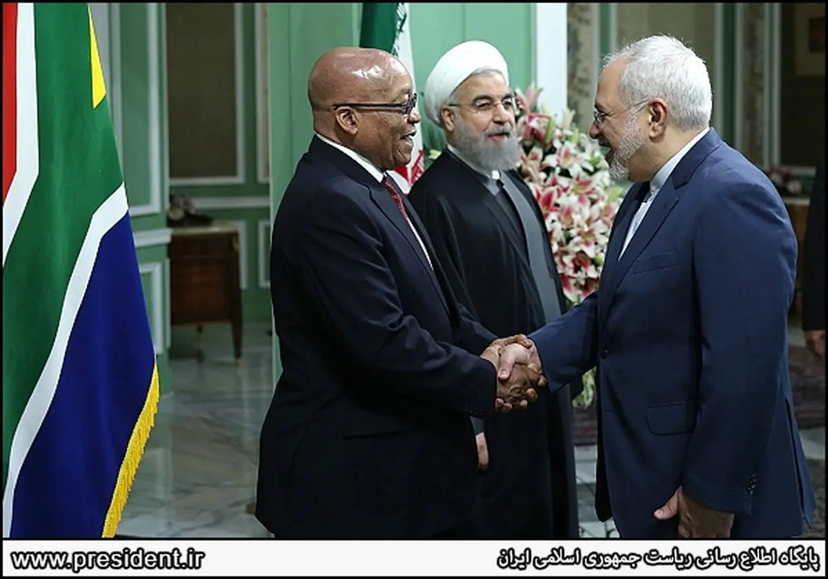 استقبال ظریف از رئیس جمهور آفریقای جنوبی در حضور روحانی/ عکس