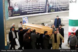 لاریجانی، شاهرودی، علوی،احمدی‌نژاد و ضرغامی در مراسم تشییع پیکر مرحوم آیت‌الله خزعلی